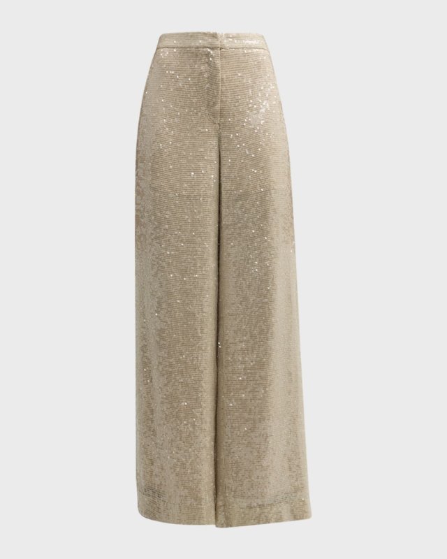 Mid-Rise Sequin Viscose Relaxed Wide-Leg Trousers